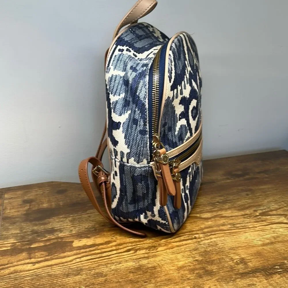 Spartina 449 Chloe Backpack Blue Daufuskie‎ Island Natural Linen Leather Bag